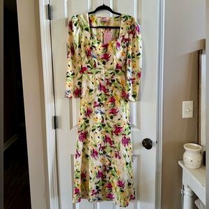 Lily House Floral Long Sleeve Sweetheart Neckline A Line Flowy Party Dress